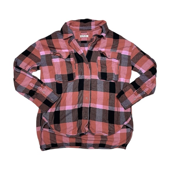 Free People We the Free Izzie Cargo Plaid Oversized Shirt - Picture 1 of 6